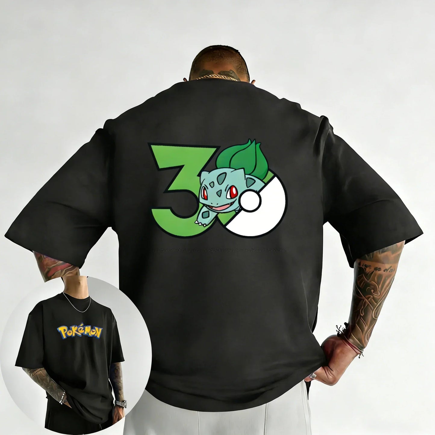30th Anniversary Bulbasaur Printed T-shirt Summer Men's and Women's Loose Casual Hip Hop Trendy Short Sleeve Top