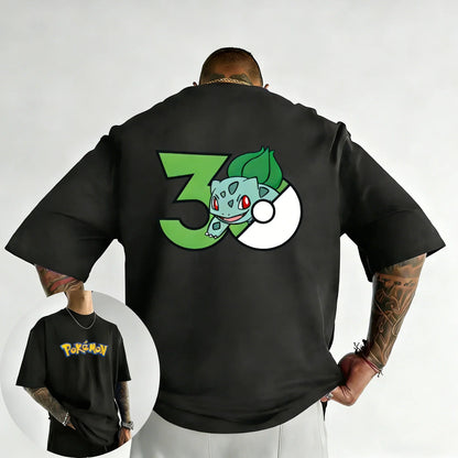 30th Anniversary Bulbasaur Printed T-shirt Summer Men's and Women's Loose Casual Hip Hop Trendy Short Sleeve Top