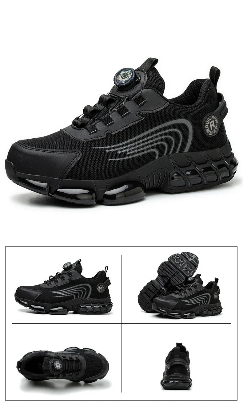 Rotating Button Work Safety Shoes for Men protection Safety Work Shoes Anti Puncture Work Sneakers Anti-smash Steel Toe Boots