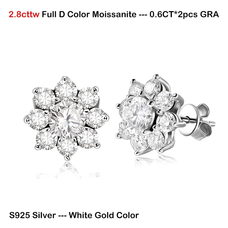 Luxury Sunflower 2.8-5.8cttw Full D Color Moissanite Drop Earrings for Women S925 GRA Certified Diamond Tassel Earring Gift