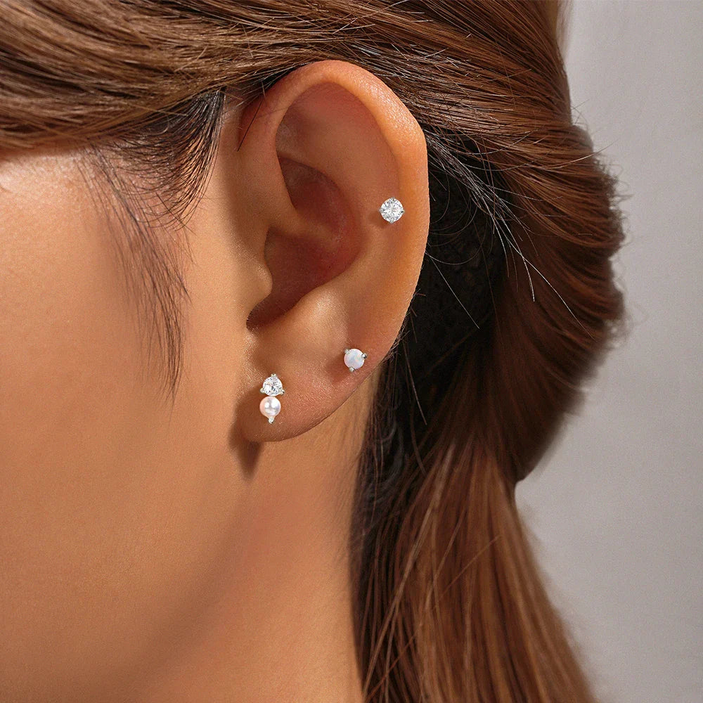 925 Sterling Silver 3pcs/set Cute Chians Stud Earrings Set Fashion Zircon Crystal Women Girls Gift Fine Jewelry Set