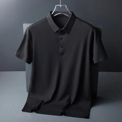 Summer Ice Silk Polo Shirt High-End T-Shirt Solid Color New Half Sleeve Non-Marking Casual Lapels Business Thin Menswear 2025