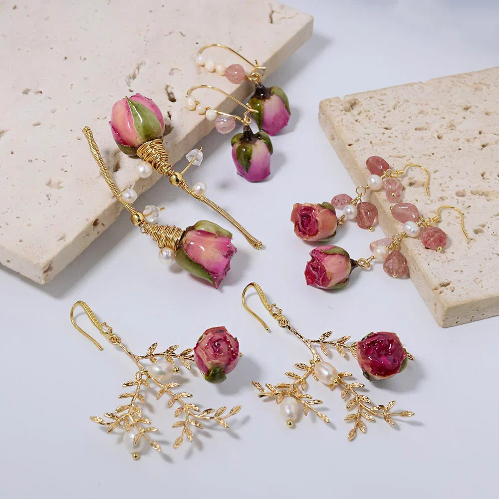 Natural Freshwater Pearl Enamel Resin Flower Earrings Korean Style Women's Luxury Vintage Jewelry Fashion Ladies and Girls Gift