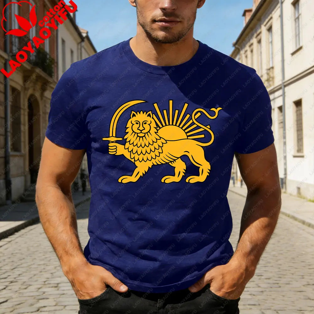 Lion and Sun Iran Persian Flag Iran Tshirt Khorshid Graphic T-Shirt Daily Life Casual Men Women Unisex Cotton Streetwear