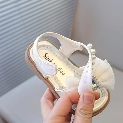 Summer Princess Sandals For Girls Luxury Diamond Pearl Girl's Sandals Trend Fashion Anti-slippery Girl's Beach Shoes Kids Sandal