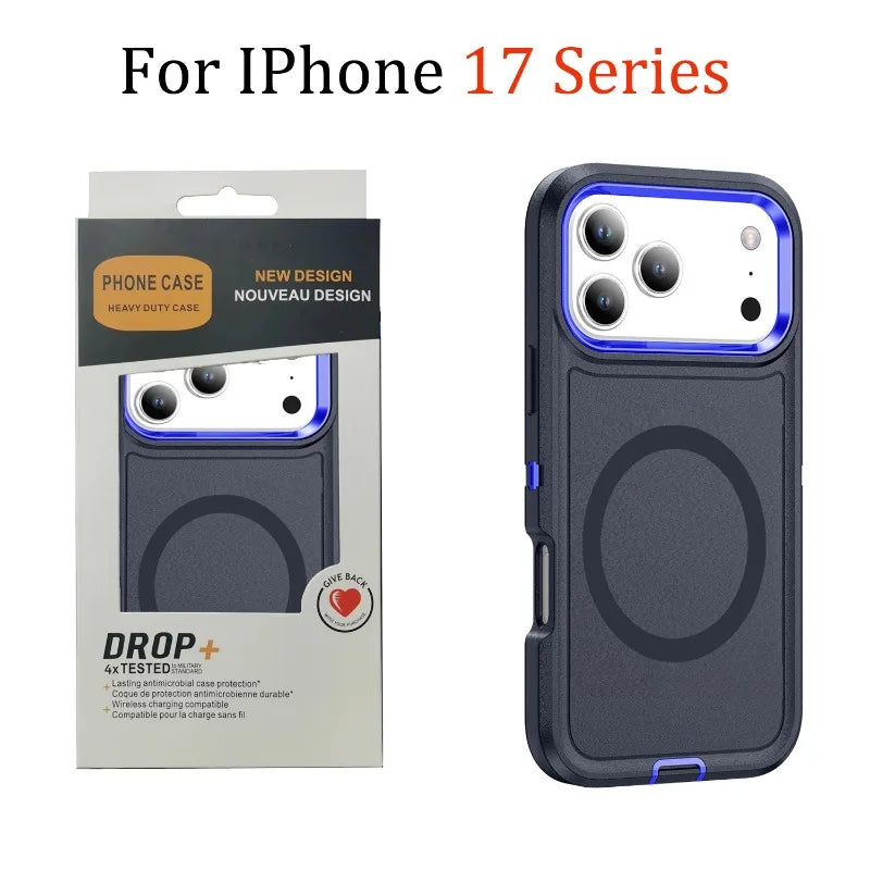 3IN1 Military Grade Heavy Duty Armor Case For IPhone 17 Air 16 15 14 Plus Pro Max Magnetic Charge TPU+PC Anti-fall Protect Cover