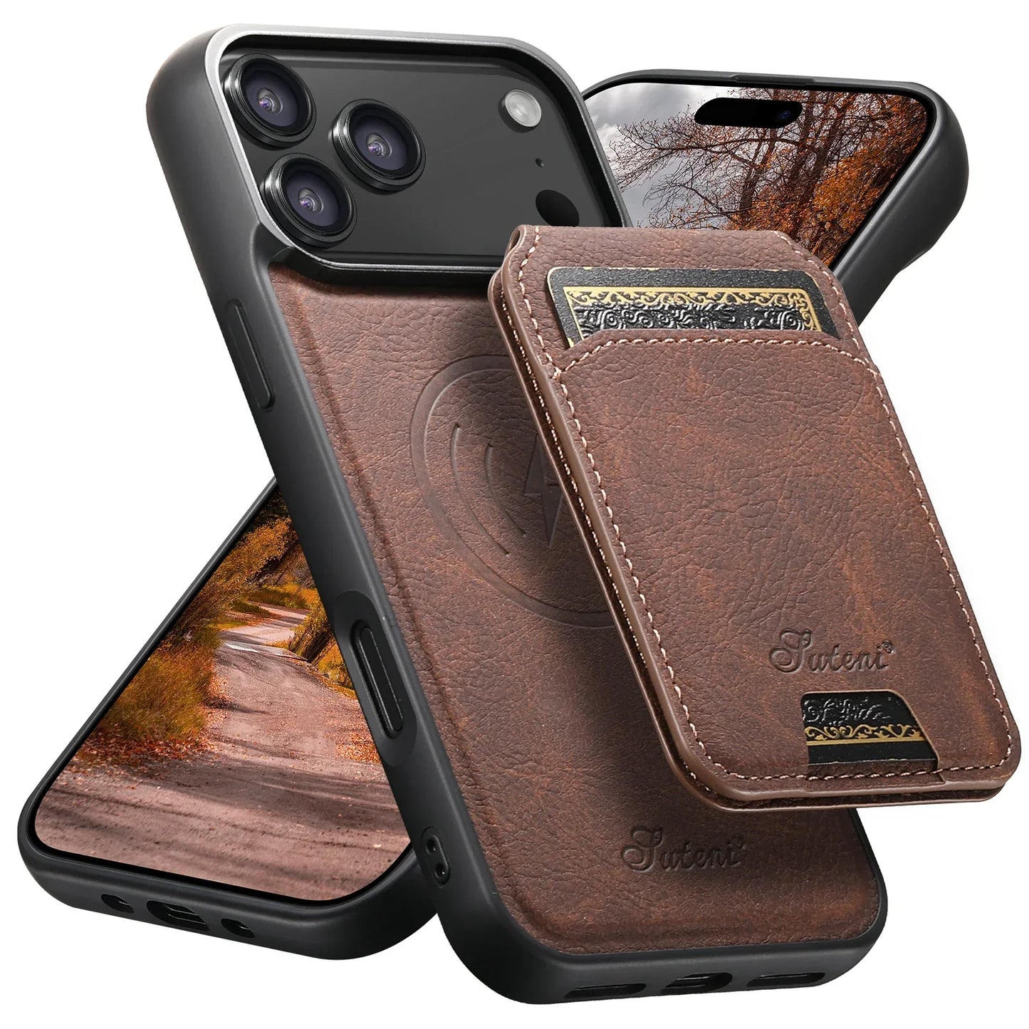 Wireless Charging Phone Case Magnet Card Holder Stand Faux Leather For iPhone 17 Pro Max 16 Plus 15 14 13 12
