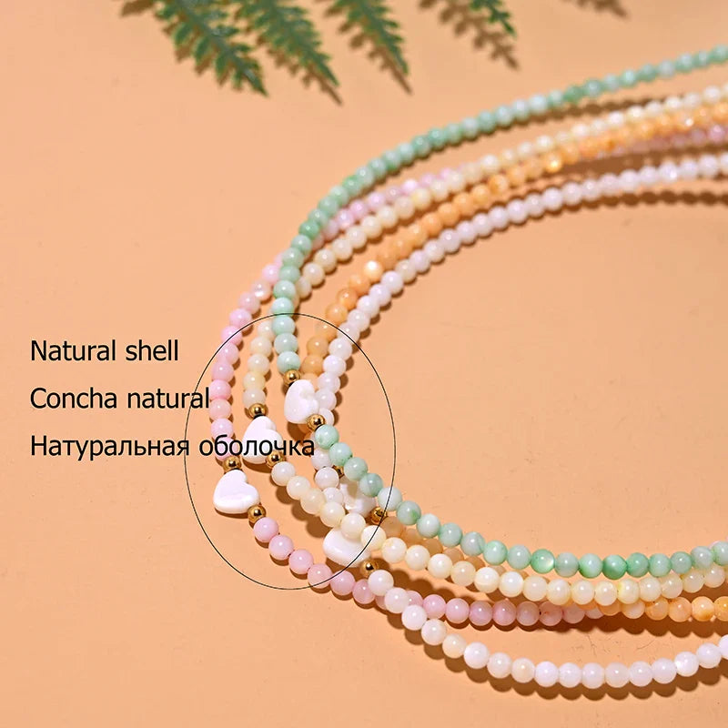 Mother of Pearl Beads Heart Choker Fashion Dyed Natural Shell Necklace for Women Stainless Steel Collares Femme
