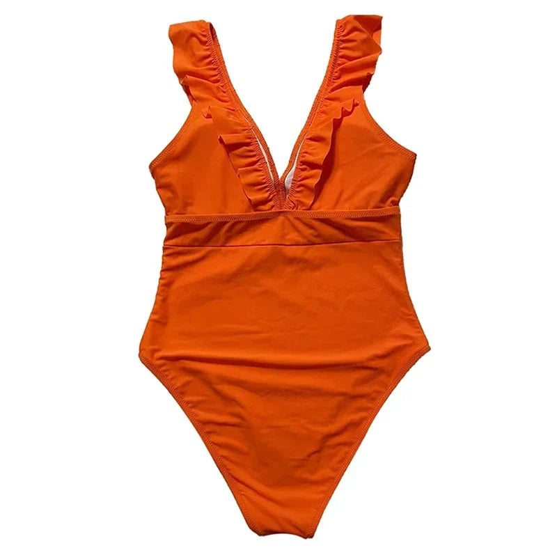 Sexy One Piece Swimsuit 2023 Women Striped Ruffled Swimwear Women Vintage Print Monokini Female Bodysuit Girl Beach Bathing Suit
