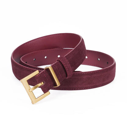 Trendy Cowhide Suede Belt for Women Casual Jeans Dress, Genuine Leather Belts with Square Alloy Buckle Waistband