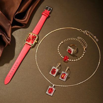 6/5/1PCS Luxury Fashion Square Women's Watches Brand Ladies Quartz Wristwatch Jewelry Set Classic Simple Watch Relógios Feminino