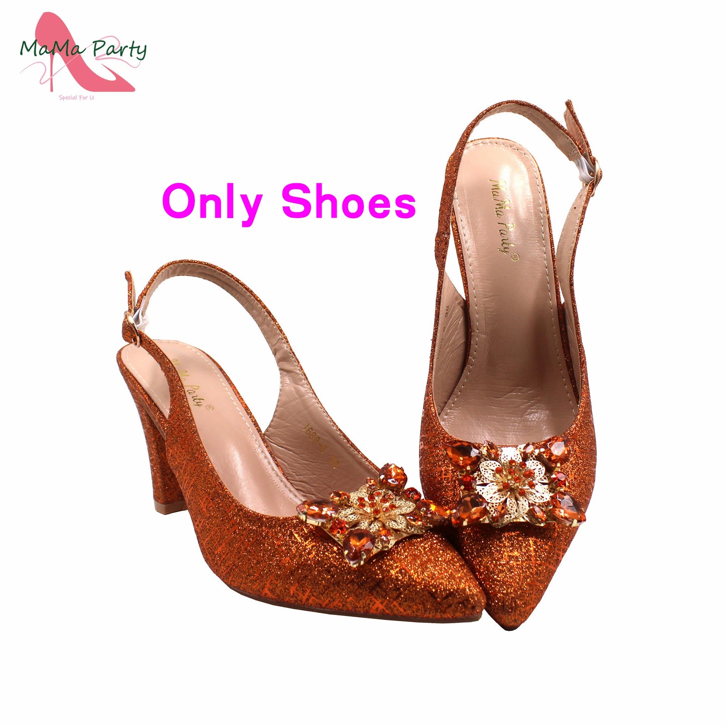 Classics Italian Design Shoes and Bag Set in Orange Color Comfortable Heels Pointed Toe Pumps for Wedding Party
