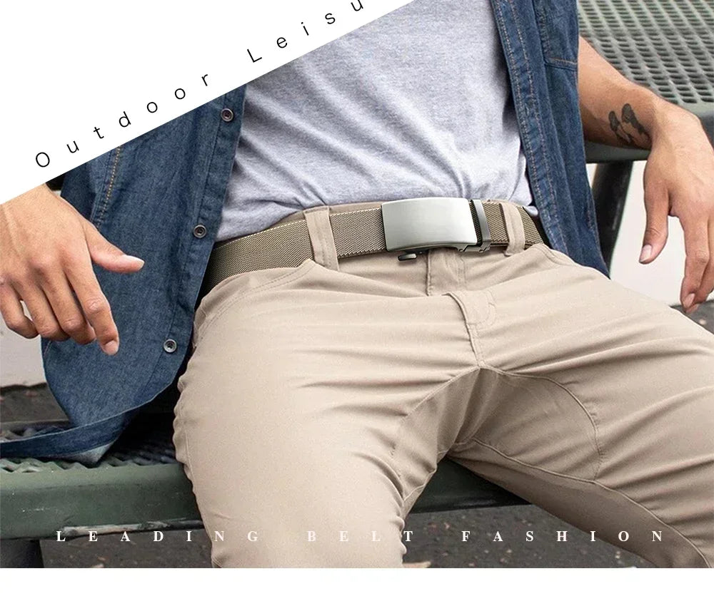 Men Belt Elastic Metal Automatic Buckle Army Outdoor Hunting Tactical Jeans Pants Belt Nylon Breathable Belts 150 Big Size Belts