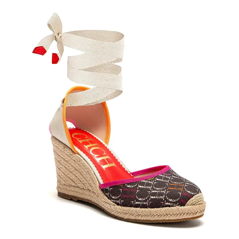 Women's Shoes CARACAS CANVAS WEDGES Luxury Brand Heeled Sandals Straw Fabric Casual shoeses