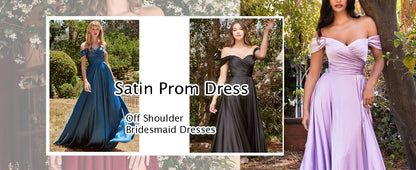 Women's Satin Prom Dresses Long Slit Formal Dresses Off Shoulder Evening Wedding Party Gowns Ruched Sweetheart Lace up Back
