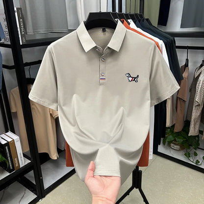 Hot Quality Man Short-Sleeved Polo Shirt Lapel Button Dog Embroidery Spring Casual Elegance T-Shirt Simple Business MensClothing