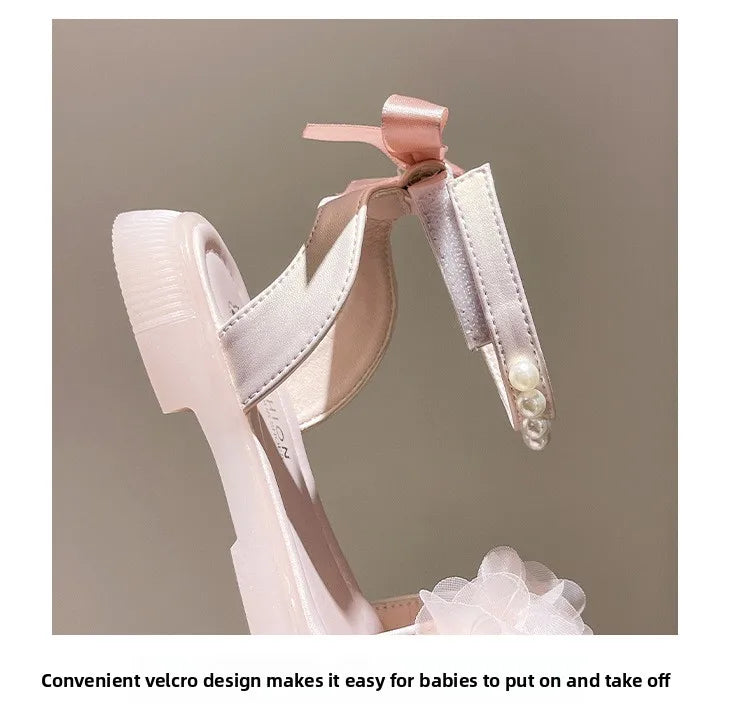 Girls Summer Sandals Soft Bottom Toe-Open Cute Princess Shoes Middle Large Children Little Girls Student Beach Shoes