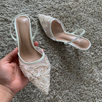 Sandálias Femininas de Salto Fino e Alto Verão 2025 Sexy Slingback Bico Fino Scarpin Sapato Feminino Sandalias De Mujer