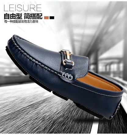 2025 New Handmade Soft Soled Beanie Shoes Men's Korean Style Casual Leather Shoes Social Spirit Boy Brand Lazy Shoes Loafers
