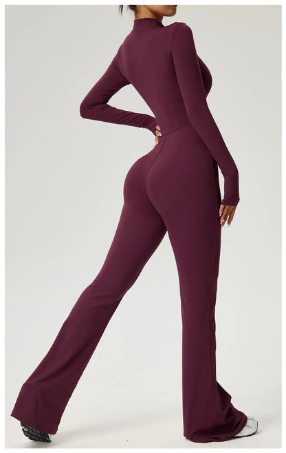 Zipper Jumpsuit Flared Pants Women Clothing Sportswear Gym Yoga Sport Sets Spandex Nylon Workout Sets Women Tracksuit