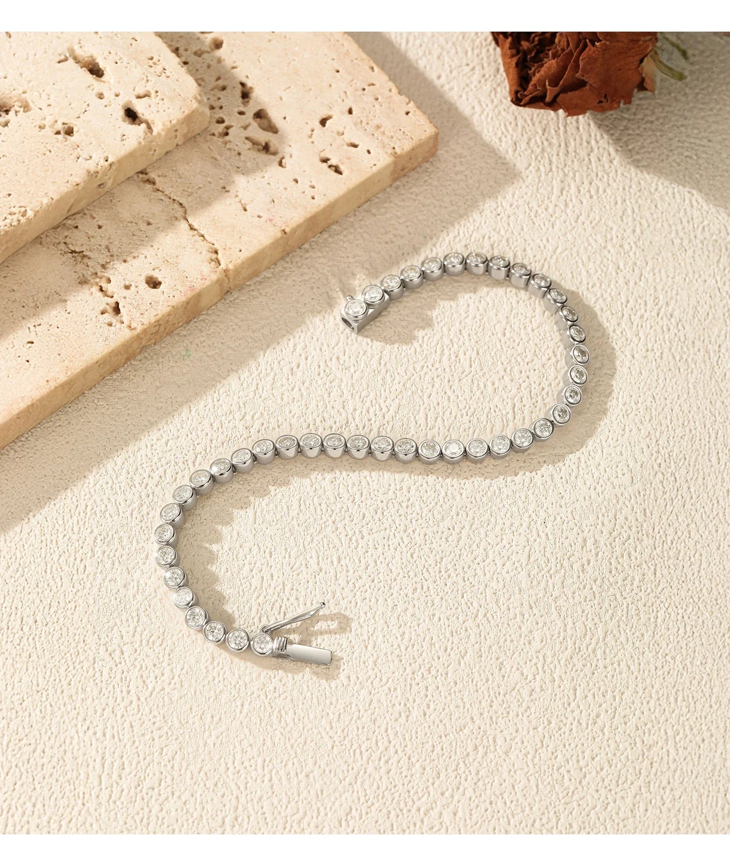 D VVS1 Round Moissanite Tennis Bracelet 3mm/4mm/5mm 925 Sterling Silver Tennis Stackable Bracelets for Women Men Jewelry