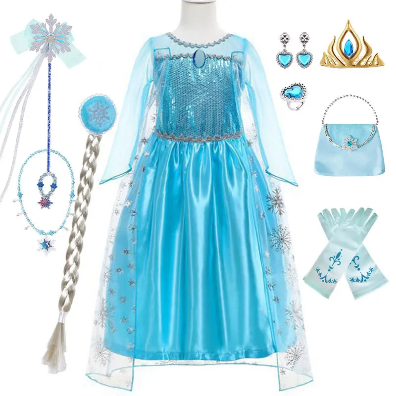 Snow Queen Princess Dress for Toddler Girl Elsa Festival Carnival Fancy Kid Birthday Party Clothing Lovely Halloween Cosplay