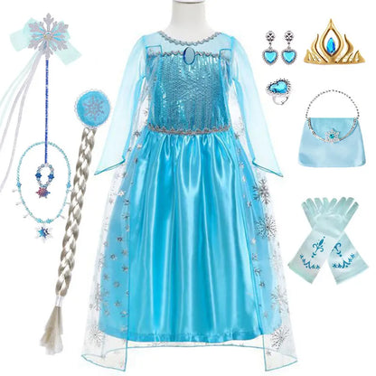 Snow Queen Princess Dress for Toddler Girl Elsa Festival Carnival Fancy Kid Birthday Party Clothing Lovely Halloween Cosplay