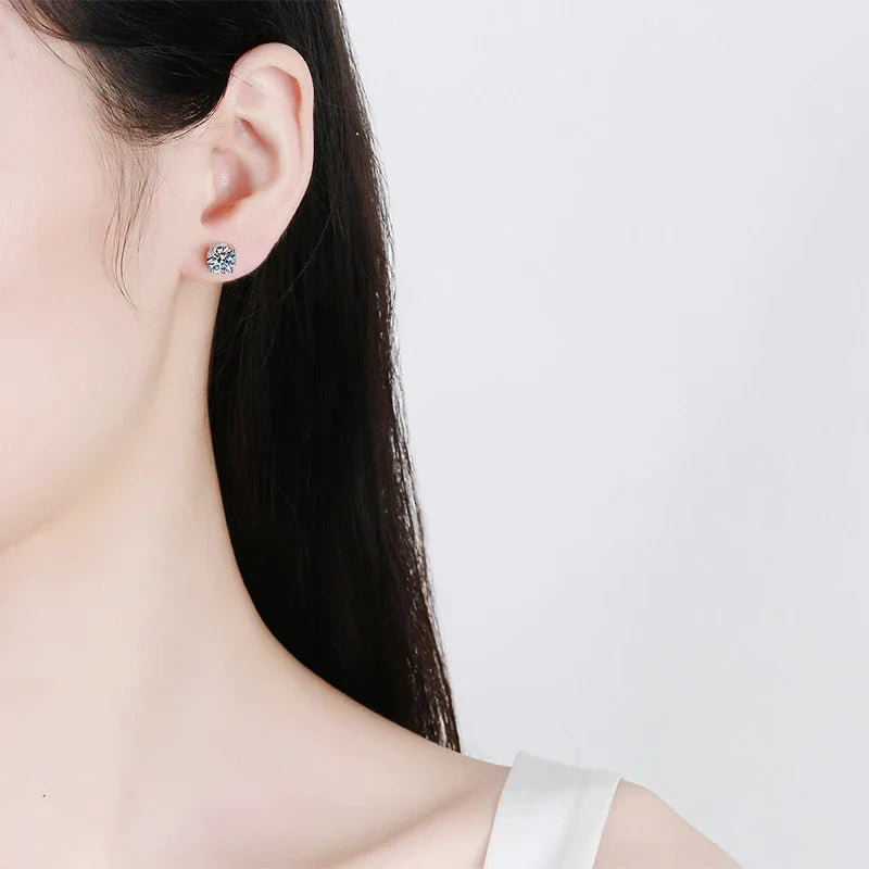 2 Carat Moissanite Earrings Studs for Women Men Screw Thread Ear Stud 925 Solid Silver With White Gold Plated Jewelry