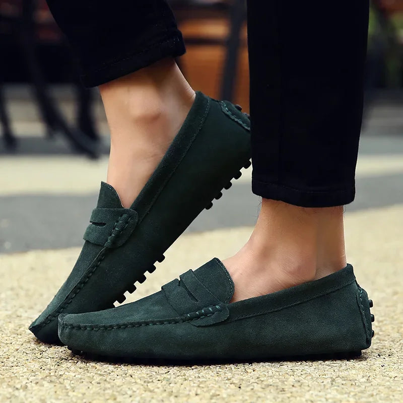 High Quality Suede Men Casual Shoes Non-slip Mens Driving Shoes Slip on Flats Loafers Leather Shoes 10 Colors Size 38-49