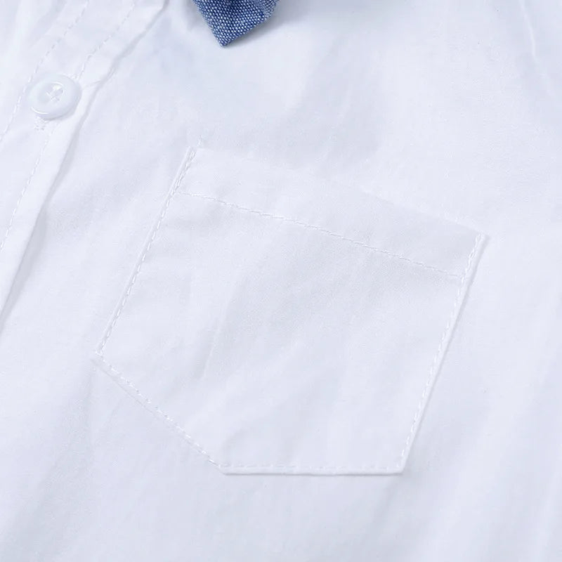 Baby Boy Formal Birthday Outfit Suit Toddler Gentleman Clothes Infant Short Sleeve Bowtie Shirt+Suspender Pants Casual Sets