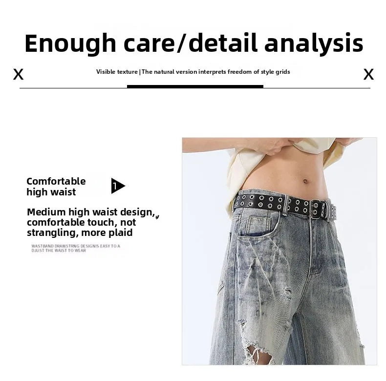 Male Ripped Pants Stretch Solid Blue Casual Men's Wide Leg Trousers Office Work Denim Pants Autumn Korean Vintage Straight Pants