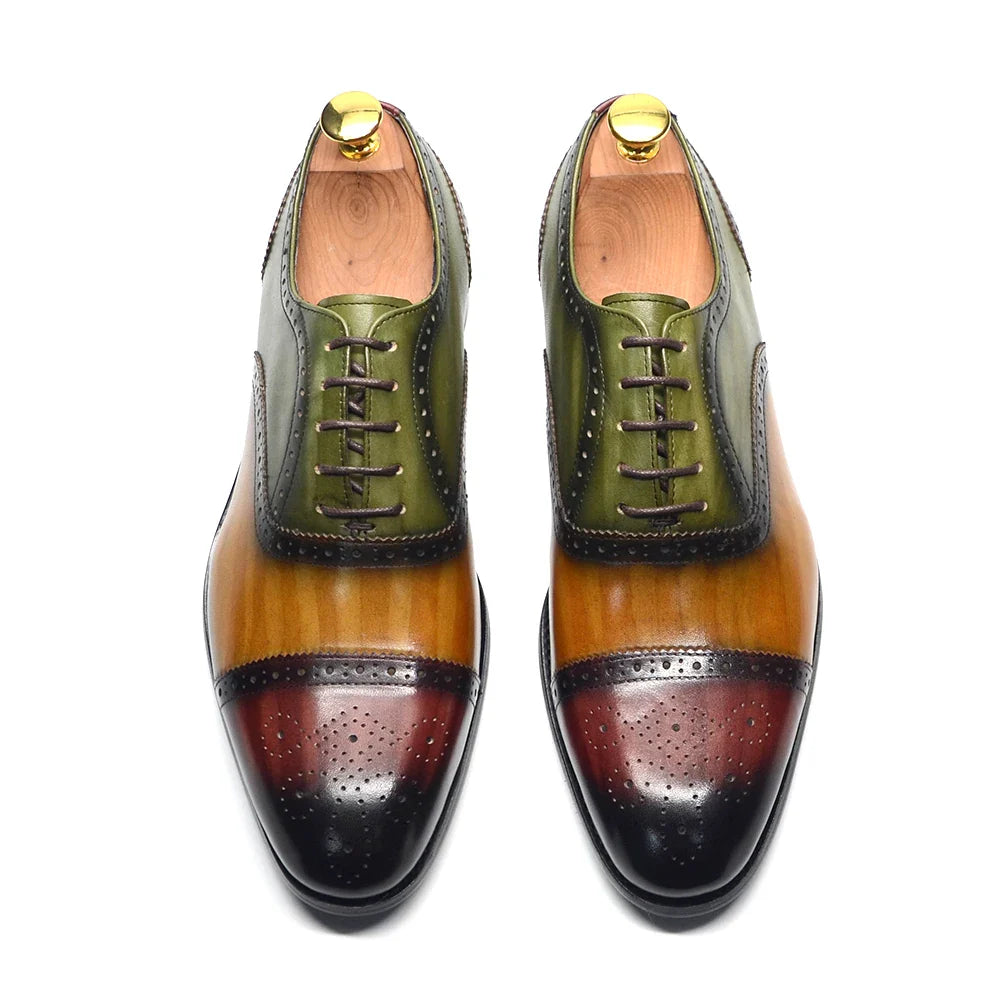 Luxury Italian Men's Wedding Dress Shoes Genuine Leather Cap Toe Lace-up Oxfords Lace-up Brogue Black Business Formal Shoes Man