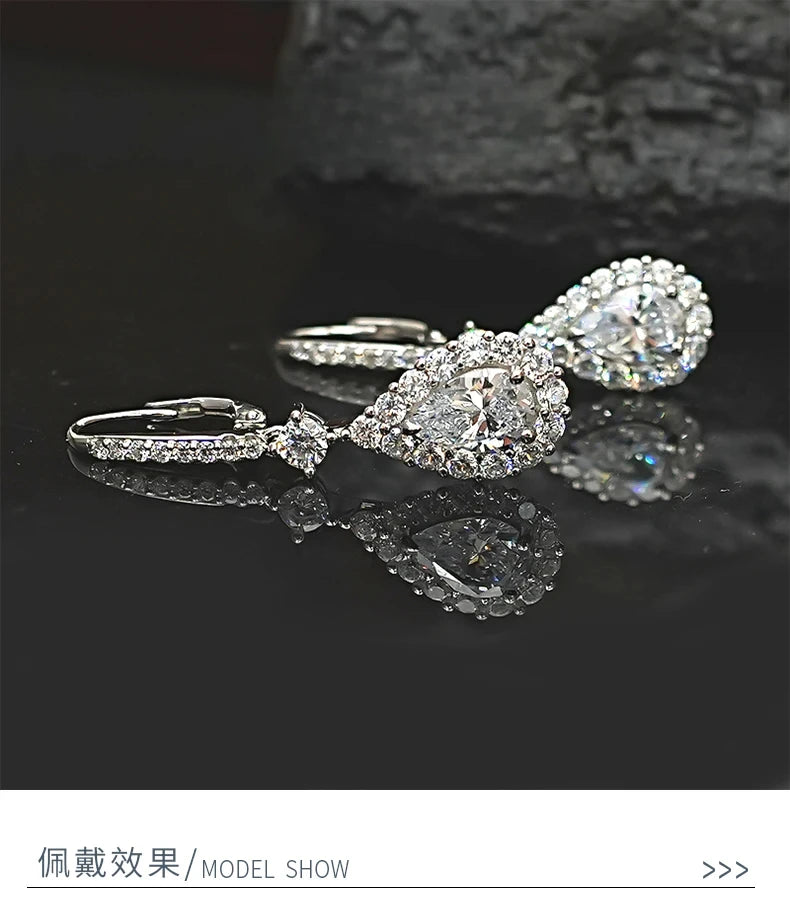 Sweet Droplets 925 Silver Sparkling Earrings Set with High Carbon Diamond Earrings, Versatile and Elegant, Light Luxury Woman