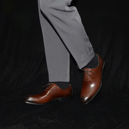 Italian Luxury Men's Dress Shoes Business Wedding Genuine Leather Mens Oxford Shoes Whole Cut Wingtip Brogue Formal Shoes Man