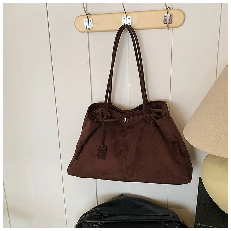 Velvet Zipper 2024 New Product Large Tote Bag Solid Large Capacity Popular Fashion Shoulder Bag Soft Simple Commuter Handbag