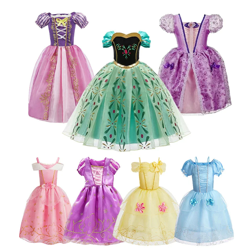 Children Princess Fancy Costume Girls New Rapunzel Anna Dress Kids Christmas Cosplay Belle Aurora Sofia Birthday Party Clothes