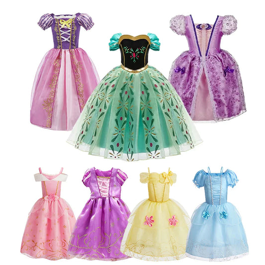 Children Princess Fancy Costume Girls New Rapunzel Anna Dress Kids Christmas Cosplay Belle Aurora Sofia Birthday Party Clothes