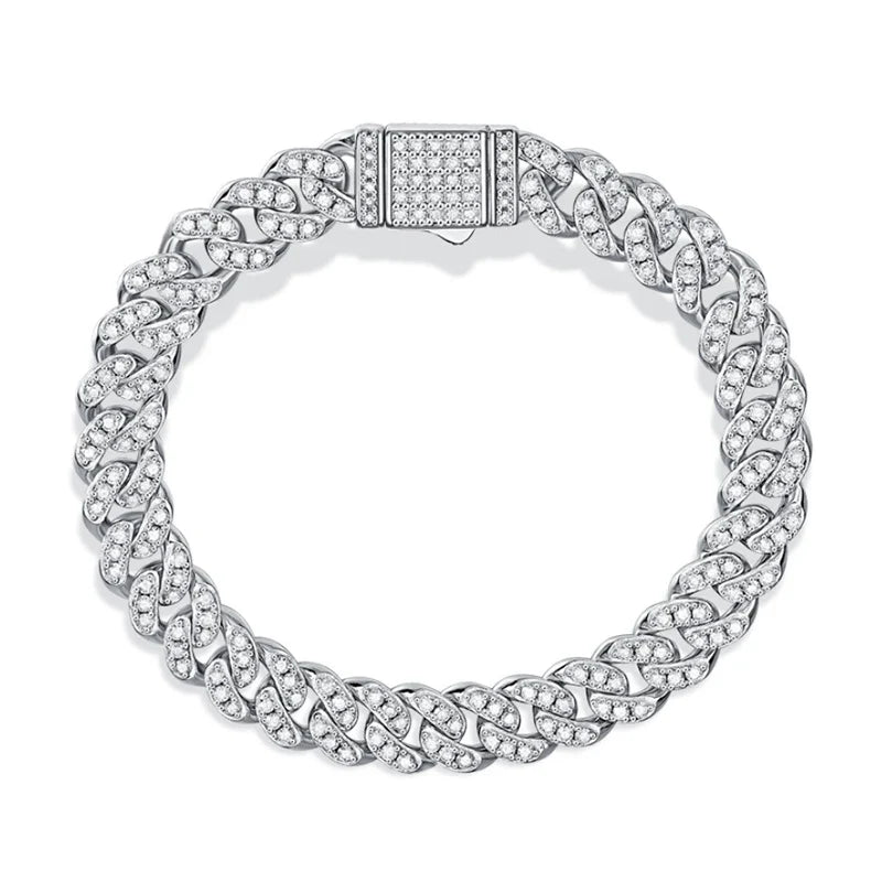 Sparkling Real Full Moissanite Cuban Chain Bracelet for Men Women 8mm S925 Sterling Silver Hip Hop Diamond Link Bracelets