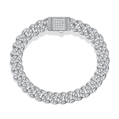 Sparkling Real Full Moissanite Cuban Chain Bracelet for Men Women 8mm S925 Sterling Silver Hip Hop Diamond Link Bracelets