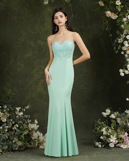 Women Mermaid Evening Dresses Mint Green Gold Appliqués Beads Sweetheart Illusion Backless Maxi Gowns Vestido de Festa