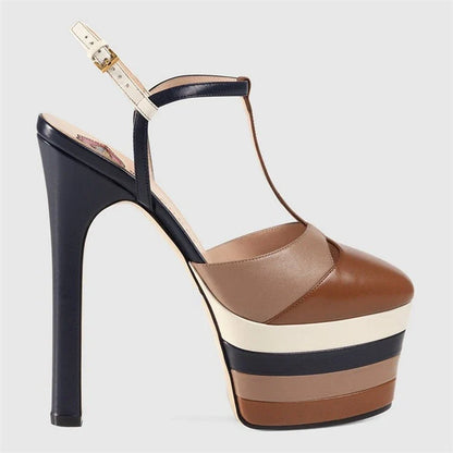 2026 Women's Round Head Sandals Thin Heels 5cm Thick Bottom Slope Heel Fish Mouth Rivet Sandal T-Platform Sandals Size34-43