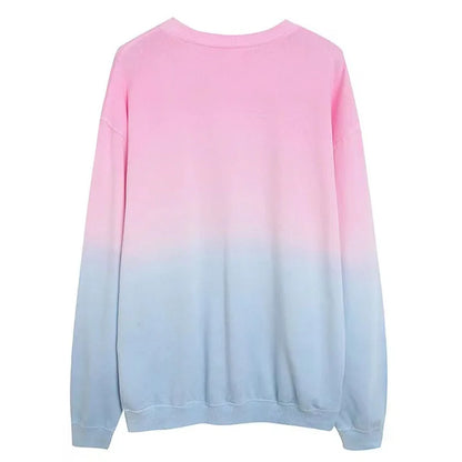 Sweatshirt Women Gradient Color Fleece Pullover O Neck Long Sleeve Casual Jumper Tops Femme Streetwear