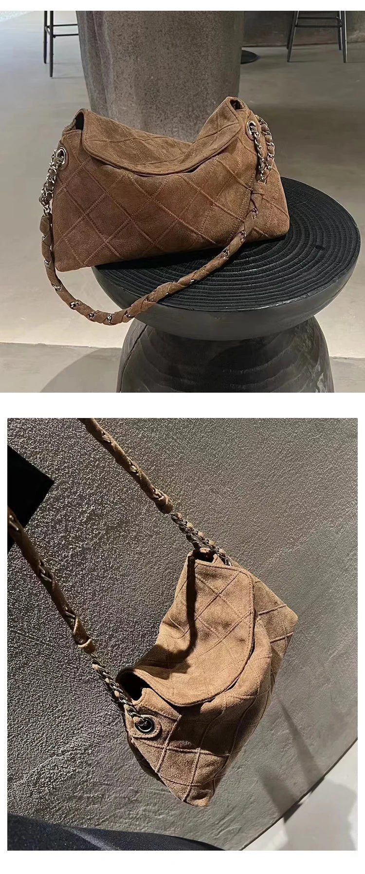 2025 New Autumn and Winter New Suede Rhombus Bag Medieval Underarm Bag Premium Chain Single Shoulder Large Capacity Tote Bag
