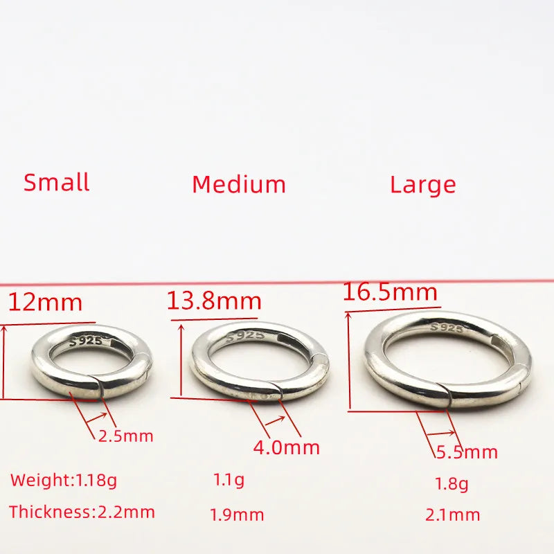Solid 925 Sterling Silver Spring Ring Round Snap Clip Hooks DIY  Split Rings Small Clamp Clasp for Jewelry Making