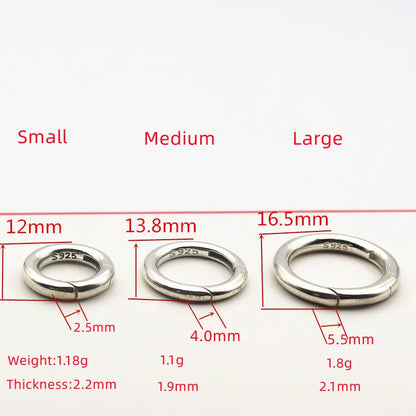 Solid 925 Sterling Silver Spring Ring Round Snap Clip Hooks DIY  Split Rings Small Clamp Clasp for Jewelry Making