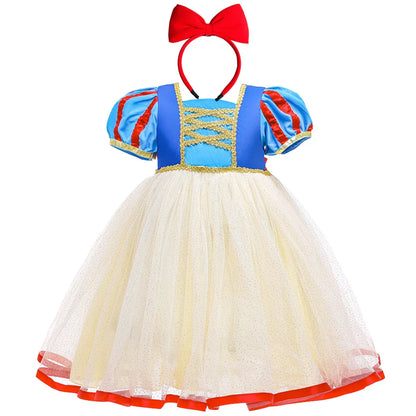 Summer Snow White Dress for Girls Breathable Puffed-Sleeve Tulle Princess Dress Snow White Themed Party Gown Halloween Costume