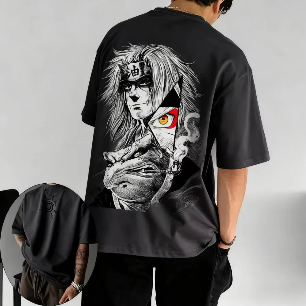 MINISO Men's T-shirt Jiraiya Summer and Autumn Anime Boys' Children's Wear Short-sleeved Retro Harajuku Style Men Women T-shirts