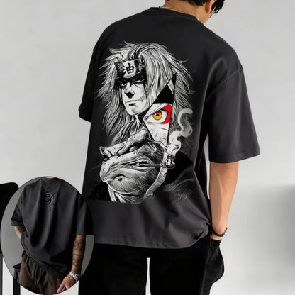 MINISO Men's T-shirt Jiraiya Summer and Autumn Anime Boys' Children's Wear Short-sleeved Retro Harajuku Style Men Women T-shirts