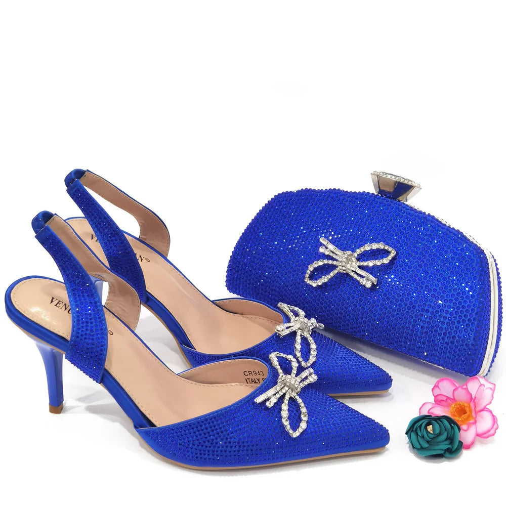 Pointed Toe Ladies Sandal Shoes Matching Bag Set in Gold Color For Nigerian Women Wedding