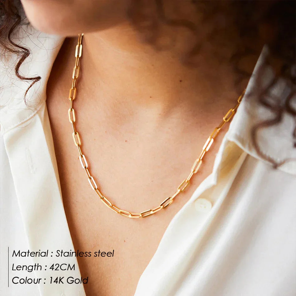 Fashion Paperclip Link Chain Women Necklace Stainless Steel Gold Color Chain Necklace For Women Men Jewelry Gift